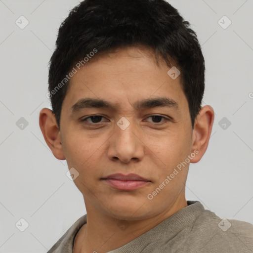 Neutral latino young-adult male with short  brown hair and brown eyes