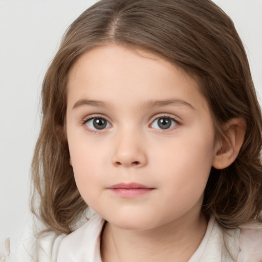 Neutral white child female with medium  brown hair and brown eyes