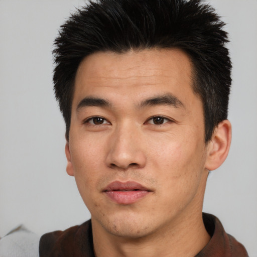Neutral asian young-adult male with short  brown hair and brown eyes