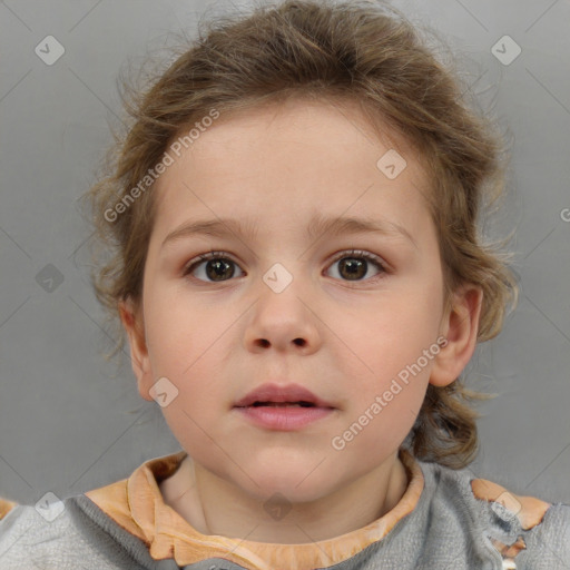 Neutral white child female with medium  brown hair and brown eyes