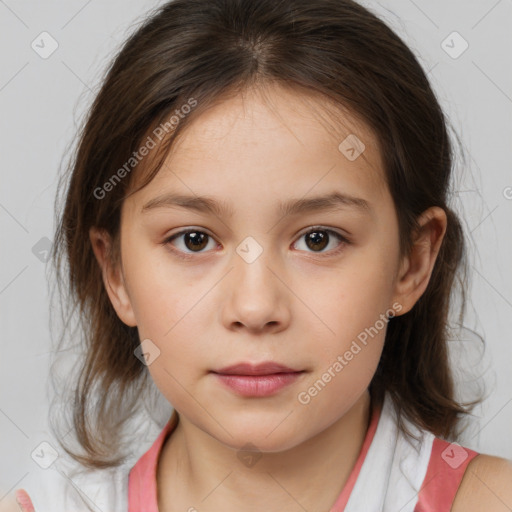 Neutral white child female with medium  brown hair and brown eyes