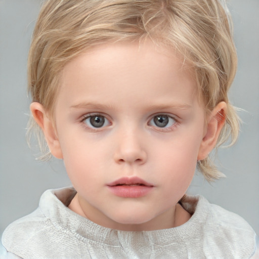 Neutral white child female with medium  brown hair and grey eyes