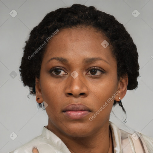 Neutral black young-adult female with short  brown hair and brown eyes