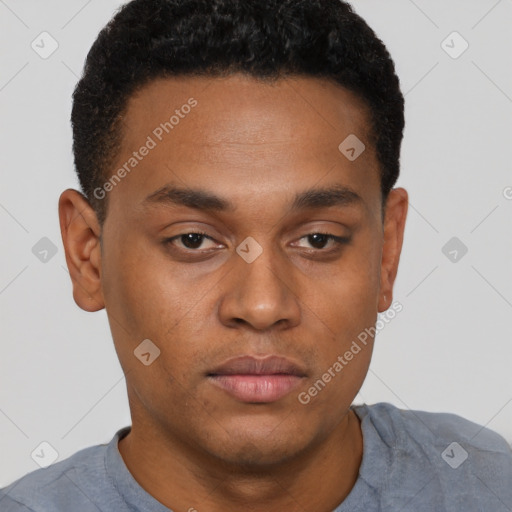 Neutral latino young-adult male with short  brown hair and brown eyes