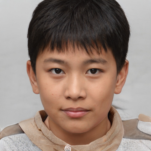 Neutral asian child male with short  brown hair and brown eyes