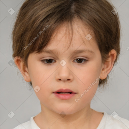 Neutral white child female with medium  brown hair and brown eyes