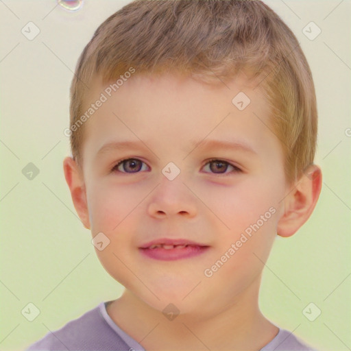 Joyful white child male with short  brown hair and brown eyes