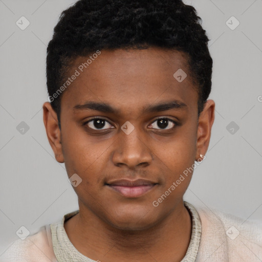 Neutral black young-adult male with short  brown hair and brown eyes