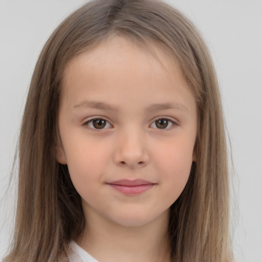 Neutral white child female with long  brown hair and brown eyes