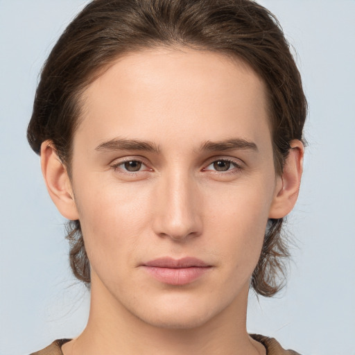 Neutral white young-adult male with medium  brown hair and brown eyes