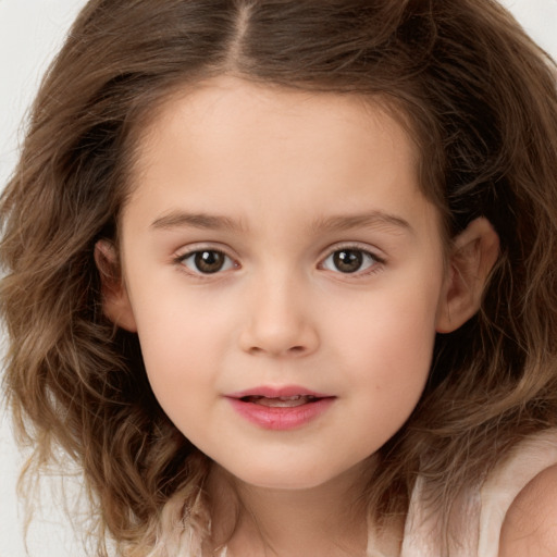 Neutral white child female with long  brown hair and brown eyes