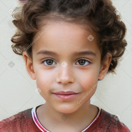 Neutral white child female with short  brown hair and brown eyes