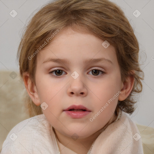 Neutral white child female with medium  brown hair and brown eyes