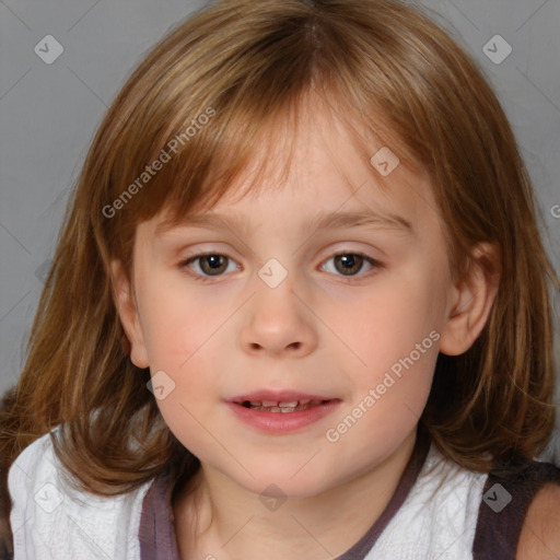 Neutral white child female with medium  brown hair and brown eyes