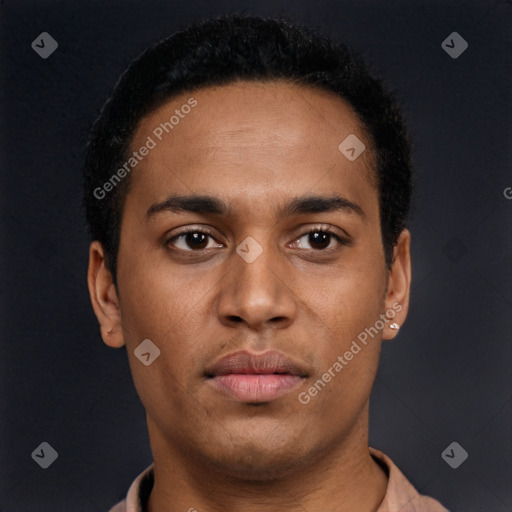 Neutral latino young-adult male with short  brown hair and brown eyes
