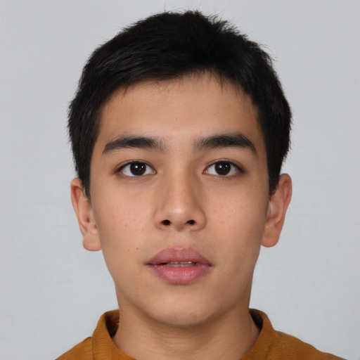 Neutral asian young-adult male with short  brown hair and brown eyes