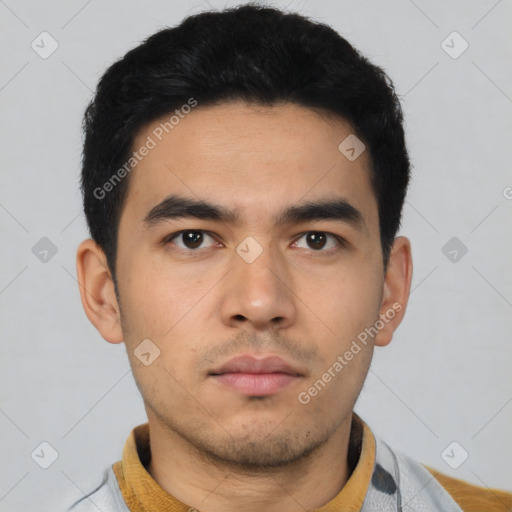 Neutral asian young-adult male with short  black hair and brown eyes