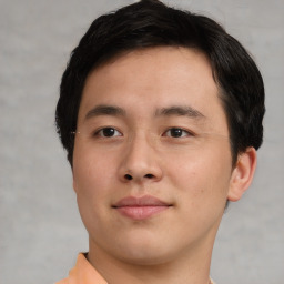 Neutral asian young-adult male with short  brown hair and brown eyes