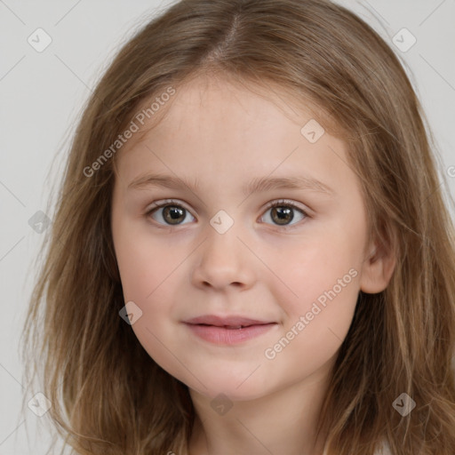 Neutral white child female with medium  brown hair and brown eyes