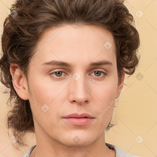 Neutral white young-adult male with medium  brown hair and brown eyes