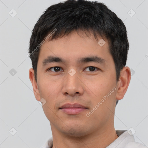 Neutral asian young-adult male with short  black hair and brown eyes