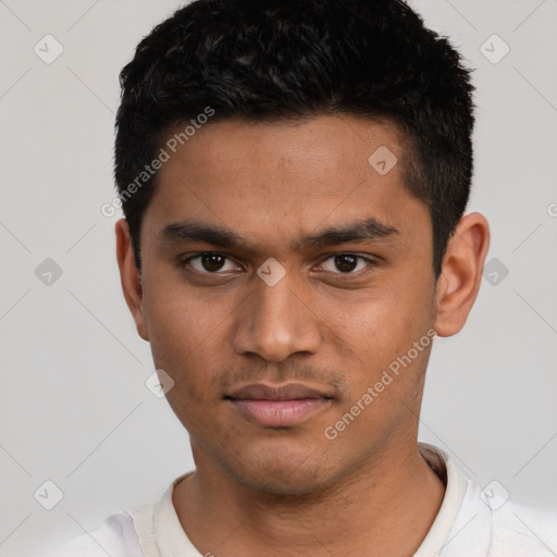 Neutral asian young-adult male with short  black hair and brown eyes