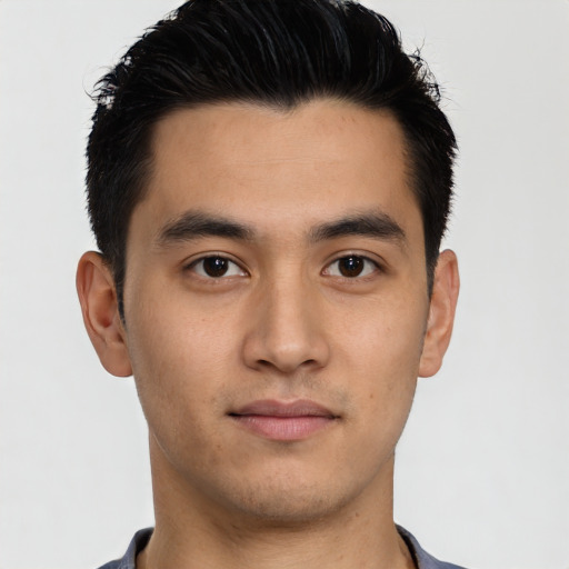 Neutral asian young-adult male with short  black hair and brown eyes