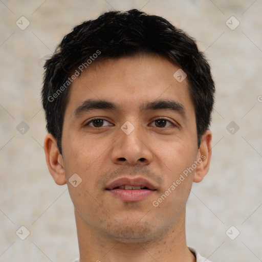 Neutral asian young-adult male with short  brown hair and brown eyes