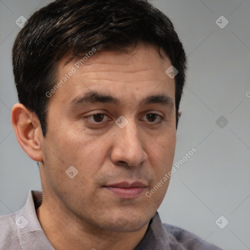 Neutral white adult male with short  brown hair and brown eyes