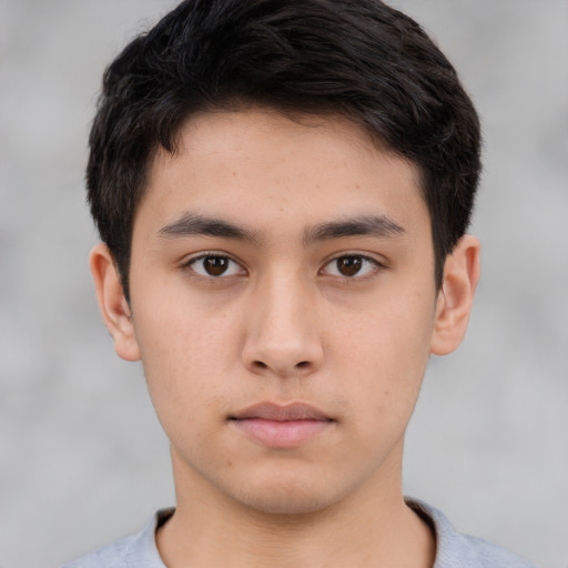 Neutral asian young-adult male with short  brown hair and brown eyes