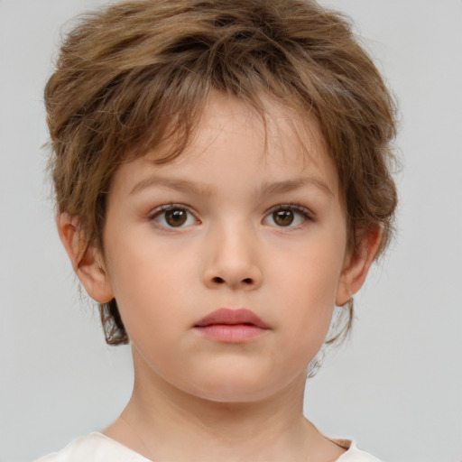 Neutral white child female with short  brown hair and brown eyes