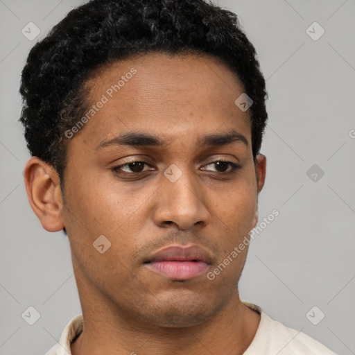 Neutral black young-adult male with short  brown hair and brown eyes