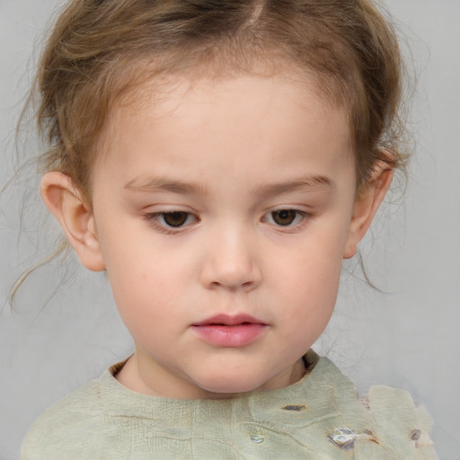 Neutral white child female with medium  brown hair and brown eyes