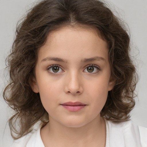 Neutral white child female with medium  brown hair and brown eyes