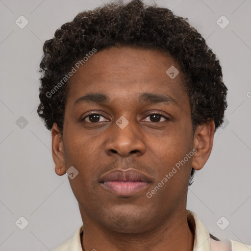Neutral black young-adult male with short  brown hair and brown eyes