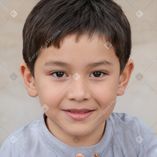 Joyful white child male with short  brown hair and brown eyes