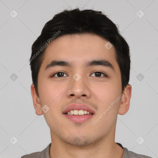 Neutral asian young-adult male with short  black hair and brown eyes