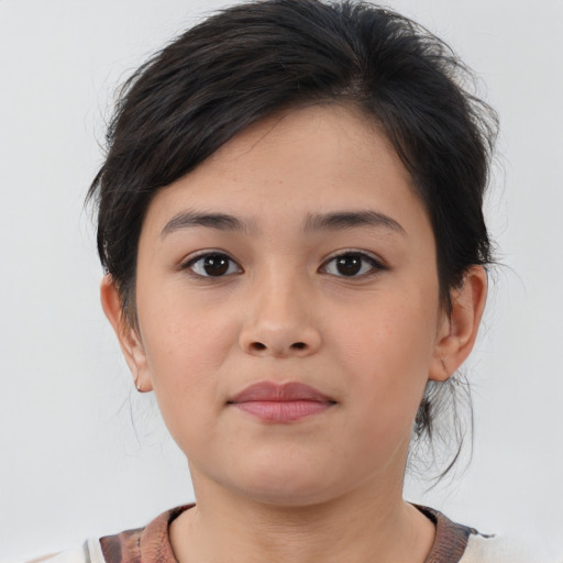 Neutral asian young-adult female with medium  brown hair and brown eyes
