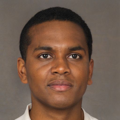 Neutral black young-adult male with short  brown hair and brown eyes