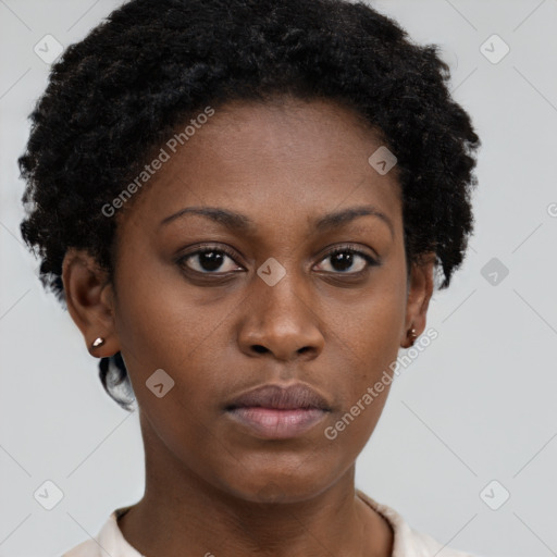 Neutral black young-adult female with short  brown hair and brown eyes