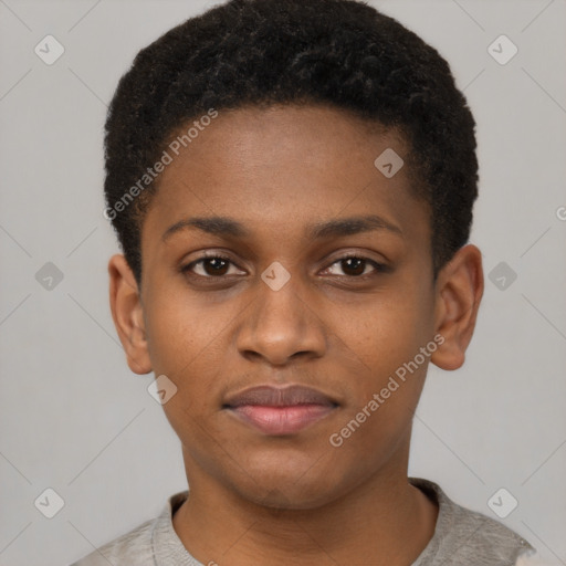 Joyful latino young-adult male with short  brown hair and brown eyes