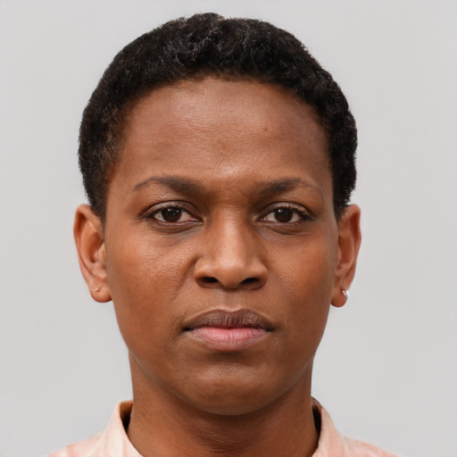Neutral black young-adult female with short  brown hair and brown eyes