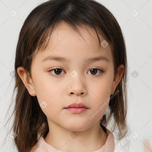 Neutral white child female with medium  brown hair and brown eyes