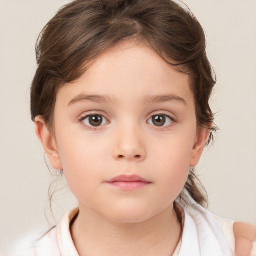 Neutral white child female with medium  brown hair and brown eyes