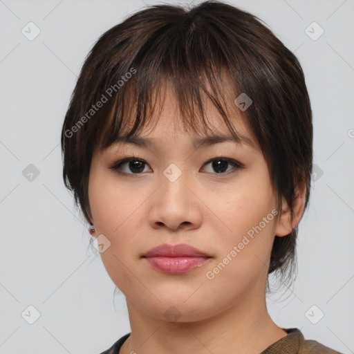 Neutral asian young-adult female with medium  brown hair and brown eyes