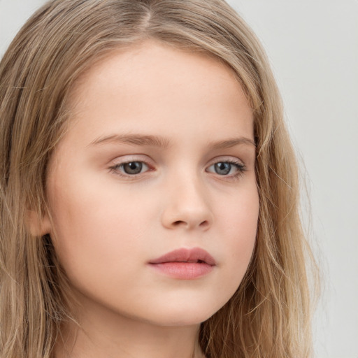 Neutral white child female with long  brown hair and brown eyes