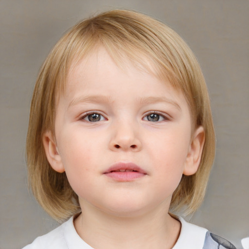 Neutral white child female with medium  brown hair and blue eyes