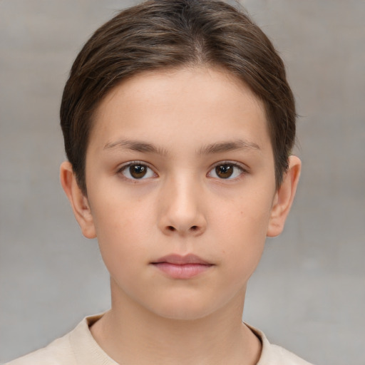 Neutral white child female with short  brown hair and brown eyes