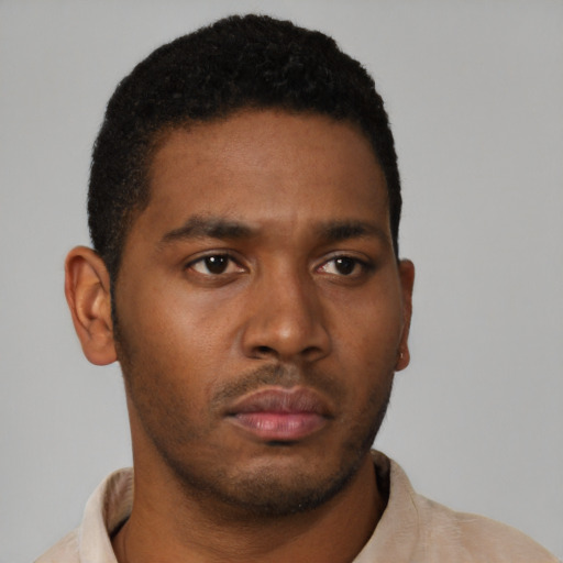 Neutral latino young-adult male with short  brown hair and brown eyes