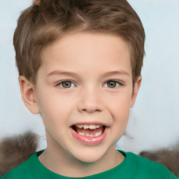 Joyful white child male with short  brown hair and brown eyes